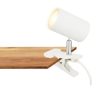 Briloner - Schreibtischlampe mit Kabelschalter, schwenkbar, Stecker, Leselampe, Klemmlampe, Klemmleuchte, Nachttischlampe, Leselicht Kinder, Bürolampe, Bettlampe, 16,5x6,5x12cm, Weiß
