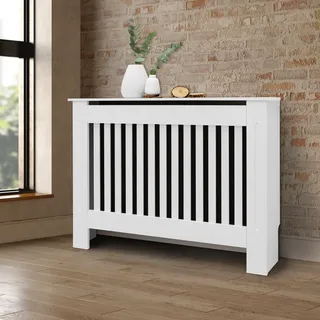 ECD Germany Heizkörperverkleidung Landhausstil 112x19x82 cm, Weiß, aus MDF lackiert, Heizungsverkleidung für Schlafzimmer Wohnzimmer - Weiß