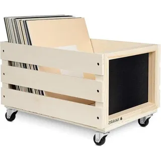 Holzbox für Schallplatten - Naturholz - Vintage-Design - Platz für 50-80 LPs - Weiß