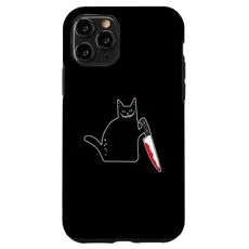Hülle für iPhone 11 Pro Lustige schwarze Katze mit blutigem Messer Grinse Katze