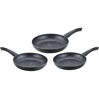 Cenocco CC2001-BLK – Set mit 3 Pfannen aus Stein – 3 Maße: 20 cm, 24 cm, 28 cm – Induktion – Beschichtung aus Marmorstein – ohne PFOA – Farbe Schwarz