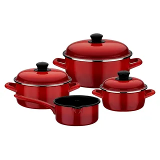 Kochtopf-Set Red Shadow 7-teilig, Stahl-Emaille