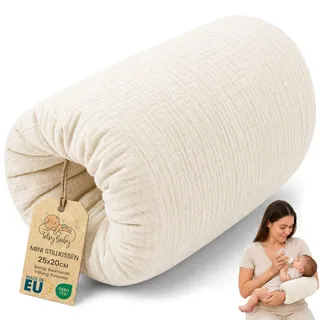 Stillkissen Musselin klein Breastfeeding und Nursing Pillow für unterwegs 20 cm - Stillmuff Armkissen und Lagerungskissen Baby Arm Still Kissen Oeko-Tex Hellbeige
