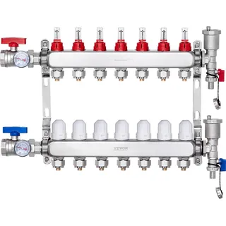 Vevor 7-Heizkreise, Heizkreisverteiler Fußbodenheizung, Durchflussanzeiger 5L/min