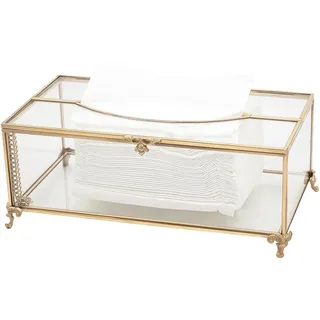 Taschentücher Box, SLHEQING Taschentuchbox Gold Kosmetiktücher Box Rechteckige Tissue Holders aus Glas Tücherbox für Schminktisch Bad Wohnzimmer Couchtisch Schlafzimmer Büro