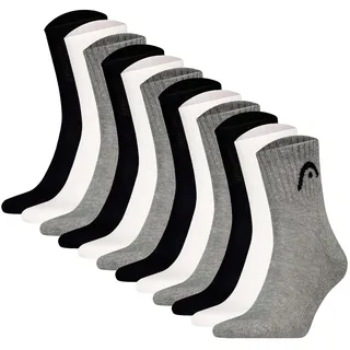 Kurzsocken HEAD "Socken All Sports Training Short Crew 12P 12er Pack", Damen, Gr. 43-46, bunt (grau, weiß, schwarz), Obermaterial: 78% Baumwolle CO. 16% Polyester PES. 4% Polyamid PA. 2% Elasthan EL., Socken Kurzsocken