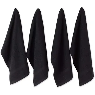 DII Basic Terry Collection Geschirrtuch-Set, aus Frotteestoff mit Waffelmuster, 38,1 x 66 cm, einfarbig, Schwarz (Solid Black), 4-teilig