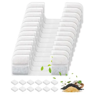 Ersatzfilter für Katzenbrunnen FN-W17 3,2 L | 12er Pack + 12 Pumpenschwämme | Weiß - Weiß