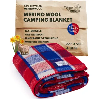 Woolly Mammoth Woolen Company Limited Edition Farmhouse Kollektion Freedom Wolldecke 66" x 90" Rot/Navy/Creme Plaid