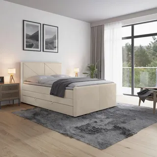 Mid.you Boxspringbett , Weiß , Textil , Birke, Buche,Birke, Buche , H2 , 7-Zonen , Höhe ca. 20 cm , 140x200 cm , Federkernmatratze, Stoffauswahl, in verschiedenen Größen erhältlich, Härtegradauswahl , Holzmöbel, Holzbetten, Boxspringbetten Holz