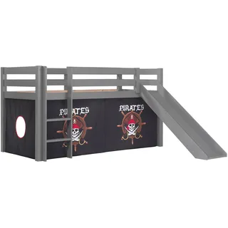 Vipack Hochbett Pino 218 x 210 x 114 cm Kiefer massiv grau lackiert pirat