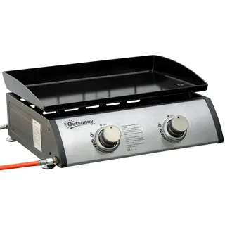 Outsunny Gasgrill BBQ mit 2 Brennern, Edelstahl+Metall, Silber, 48,5 x 46 x 21 cm , Silberfarben , 48x21x48.5 cm , Grills, Gasgriller