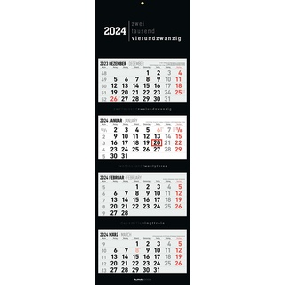 4-Monatskalender Black 2024 - Büro-Kalender 33x20 cm (geschlossen), 33x100 (geöffnet) - faltbar - mit Datumsschieber - Alpha Edition