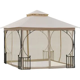Outsunny Pavillon, Beige+Schwarz, Metall, Polyester, Moskitonetz , 295x275x295 cm , Sonnenschutz, Pavillons