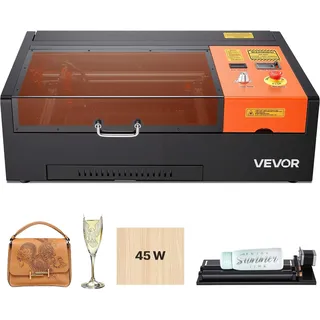 Vevor Lasergravierer CO2 45W, 300x200 mm, Tisch-CO2-Lasergravurmaschine mit Drehachse, Luftunterstützung, kompatibel mit LightBurn, CorelDRAW und GRBL, für Holz, Acryl & Glas