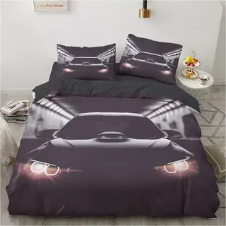 YASMENG Cars Bettwäsche 135x200 Jungen 3D Schwarz Auto Bettbezug Set Weich Mikrofaser Cars Bettwäsche 2teilig für Jugendliche Jungen Geschenke Zimmer Deko mit Reißverschluss und 80x80 cm Kissenbezug