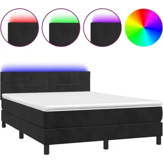 vidaXL Boxspringbett mit Matratze & LED Schwarz 140x190 cm Samt - Schwarz