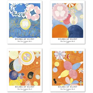 Berkin Arts Kunstdruck Ungerahmt Abstrakt Geometrische Bilder Set von 4, Poster Größe: 28x35 cm Premium Kunstpapier Wanddeko Pink Wandbild ästhetisch Passenden Schlafzimmer Deko Hilma AF Klint Poster