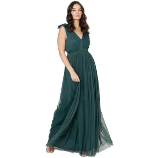 Maya Deluxe Damen Maya Deluxe Women's Maxi With Ruffle V Neck Sleeveless High Empire Waist Long Prom Guest Weddi Bridesmaid Dress, Emerald Green, 46 EU