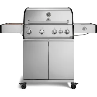 BURNHARD® Big FRED Deluxe Gasgrill 4-Brenner, Gusseisenrost, Edelstahl | 900°C Infrarot-Zone, Heckbrenner, Seitenkocher, Aludruckguss-Edelstahl-Brennkammer, 24.4 kW Leistung