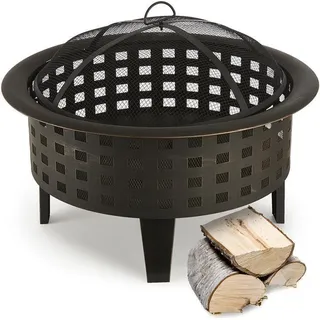 blumfeldt Boston - Feuerschale , Feuerkorb , Terassenofen , Gitternetz für Funkenschutz , antikes Design, Robustes Metall , stabile Standfüße , Schürhaken, ca. 7 kg , graphitschwarz