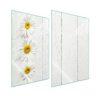 Herdabdeckplatten 2 teilig 35x52 Glaskeramikkochfeld Abdeckung Glas Schneidebrett Gänseblümchen Holz - Braun