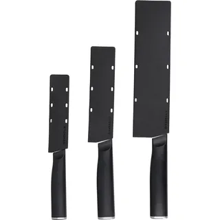 Messer japanischer Art Set Scharfes Messer Set von 3 Hochkohlenstoff Schwarz mit Messerabdeckungen - KitchenCraft Parasol Schutzabdeckung