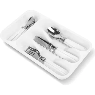 Besteckset - 4-Personen-Besteck - (16-teilig) - Bestecksets - Inkl. Besteckkasten für Schublade - Edelstahl - Weiß