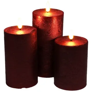 Home Styling Collection Led-Kerzen Ø 7,5 cm 3er-Set , Rot , Paraffin , LED integrated , 7.5x15x7.5 cm , Dekoration, Kerzen & Kerzenhalter, LED-Kerzen