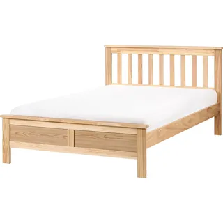 BELIANI Bett Hellbraun Kiefernholz mit Lattenrost 120 x 200 cm Hohes Kopfteil Doppelbett Klassisch Skandinavisch Schlafzimmer Ausstattung Möbel - Braun