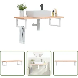 The Living Store Waschbeckenregal Wandmontage Stahl und Massivholz Buche - Braun