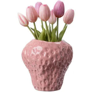 Navaris Erdbeer Vase Rosa - Deko Blumenvase für Fensterbank Sideboard Kommode - für Blumenarrangements und Trockenblumen - Wohnzimmer Deko - einzigartiges Design in Pink