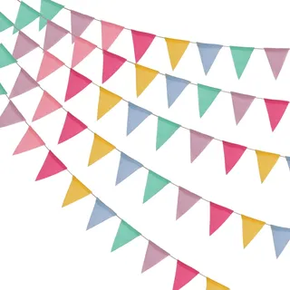 Luxoraiova 3 Stück Wimpelkette Outdoor Wetterfest, 36 Flaggen Girlande, Bunte Wimpel Stoff Leinenimitat, Regenbogen Deko für Geburtstag, Party, Kinderzimmer, Garten, Einschulung, Matschküche