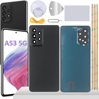 YHX-OU 6.5'' Akkudeckel für Samsung Galaxy A53 5G SM-A536B SM-A536B/DS SM-A536U SM-A5360 Rückseite Glas Backcover Back Glas Ersatz Reparatur Set mit Kamera Linse Glas+ Werkzeug (Schwarz)