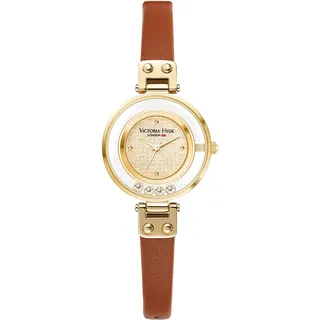 VICTORIA HYDE Damen Uhren Kleines Grünes Zifferblatt Analog Quarz Armbanduhr mit Lederarmband (Gold-braun)