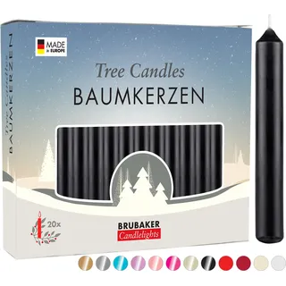 BRUBAKER Baumkerzen Wachs - Weihnachtskerzen für Weihnachtspyramiden und Schwibbögen - Pyramidenkerzen Christbaumkerzen, 20 Stück, Schwarz - Schwarz