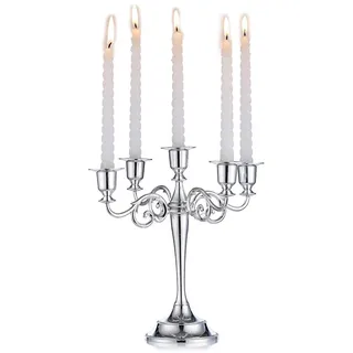 Nuptio Silber Kerzenständer Kerzenleuchter Hochzeit 5-Armiger Kerzenhalter Stabkerzen 27cm Hoher Stabkerzenhalter Vintage Kandelaber Geburtstag Party Mittelstücke Esstisch Weihnachtsdekoration