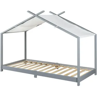 [en.casa] Hausbett Brome 90 x 200 cm Kiefer grau grau