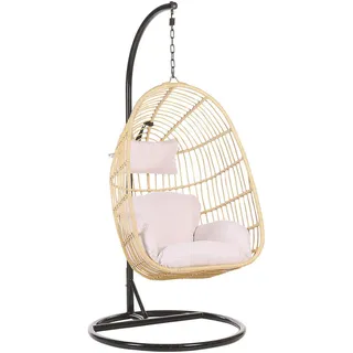 Beliani Hängesessel mit Gestell PE Rattan natürlich 97 cm Casoli , Kunststoff , 97x199x97 cm , Gartenmöbel, Gartenschaukeln, Hängesessel