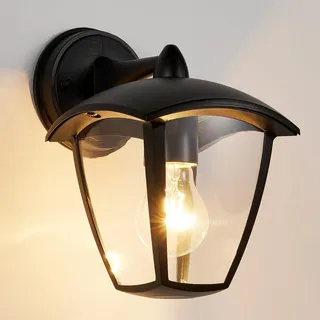 HARPER LIVING Außenwandleuchte, E27 Außenleuchte mit Netzanschluss, IP54 Wetterfestes Aluminium, Schwarze Wandlampe mit Transparentem Schirm, Sicherheitsleuchte für Veranda und Haustür