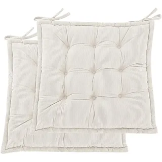 PRIMEPATIO Indoor Sitzkissen Stuhl 2er Set – Komfortable Cordstoff-Sitzmatte Stuhlkissen mit Bändern, Hochwertige Füllung, Ideal für Esszimmer, Büro, Wohnzimmer, Outdoor Gartenstuhl, 45x45x7, Beige
