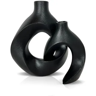 LIFFY Schwarze Keramikvase für Blumen-Set aus 2 Stück, Matte Moderne Mittelstückvasen für die Home Decor im nordischen Mid-Century-Ästhetik-Stil, 8 Zoll