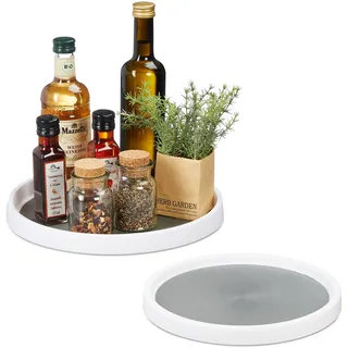 Relaxdays 2tlg. Drehteller-Set, Küchen Organizer, Weiss