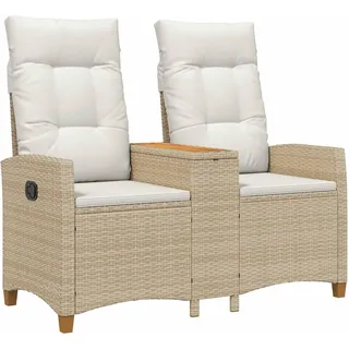 vidaXL Liegebank mit Tisch 2 -Seater 126 x 65 x 112 cm Poly-Rattan - Beige