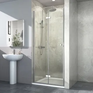 EMKE Duschtür 75 x 185 cm Falttür Nischentür Nischenfalttür Duschabtrennung Dusche Schwingtür Duschwand Klarglas 6mm ESG Sicherheitsglas