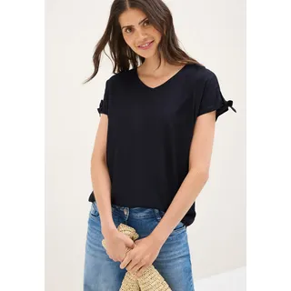 Cecil T-Shirt Blusenshirt mit gerundetem V-Ausschnitt, blau