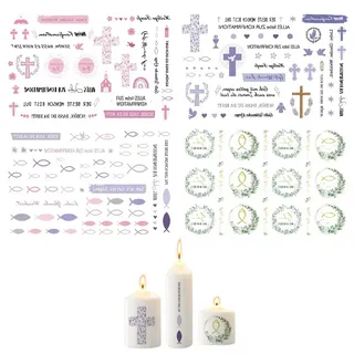 KAHZOR 4 Blatt Kerzentattoo Kommunion Deko, Kerzentattoos Kommunions, Taufkerze Selber Machen Set, Kommu-nion Kerzentattoos, für Erstkommunion Taufe Kommunion Deko