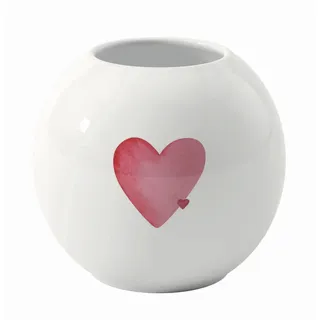 Villeroy & Boch Like. by with Love Vase, Maße: ca. 13 x 13 x 11,5cm, Weiß mit rotem Aquarelldekor, Spülmaschinenfest, Herzmotiv, Dekorative bauchige Vase, Premium Porzellan