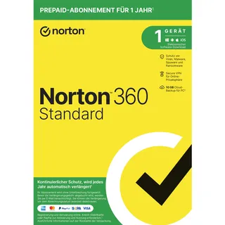 NortonLifeLock Norton 360 Standard 10 GB Cloud-Backup 1 Gerät 1 Jahr ESD DE Win Mac Android iOS