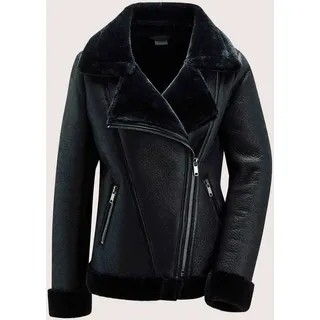 Kurzjacke MADELEINE "Jacke Edle Bikerjacke mit Reverskragen", Damen, Gr. 48, schwarz, Obermaterial: 100% Polyester PES., Modern, Jacken Kurzjacke, Fake-Fur Lammfelljacke, Bikerform